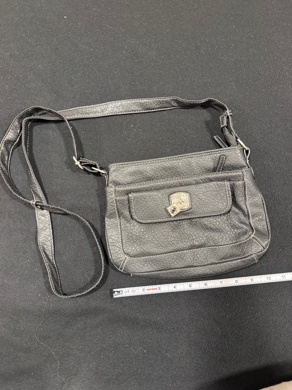 Rosetti Black Textured Crossbody Bag with Front Flap